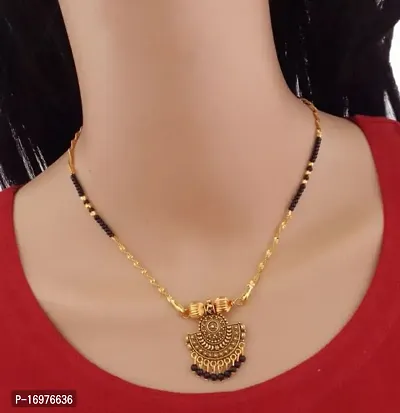 Stylish Women Oxidized Gold Tanmaniya Pendant Black Mani/Beads Short Chain Mangalsutra For Women-thumb0