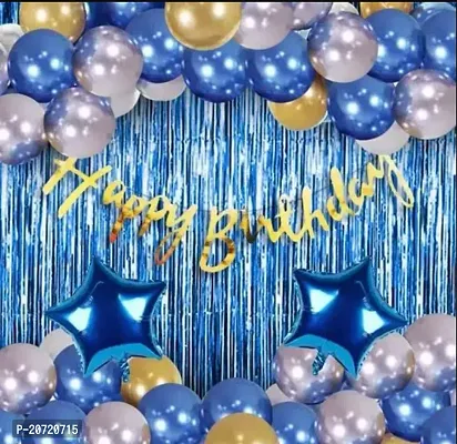 Happy Birthday Decoration - 41 Pcs Birthday Decoration Items Happy Birthday Decoration Kit Happy Birthday Banner, Blue Foil Curtain,Star Foil Balloons, Metallic Balloons Happy Birthday Decoration For Boys-thumb0