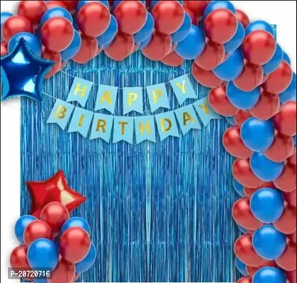 Happy Birthday Decorations For Boys -Pack of 34 Pcs Blue Red Colour Birthday Balloons for Decoration Kit Foil Curtain, Star Foil Balloon Happy Birthday Banner for Kids Birthday-thumb0
