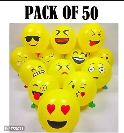 Printed Emoji Latex Smiley Balloon (Yellow, Pack of 50)