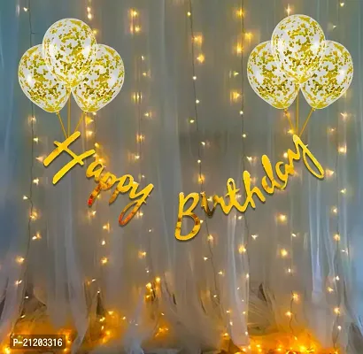 CCS Birthday Decoration Items Kit- 10pcs, Happy Birthday Banner | Confetti Balloons With Led Light For Kids | Birthday Decoration Items For Husband | Happy Birthday Decoration | Golden Theme-thumb0