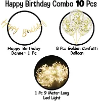 CCS Birthday Decoration Items Kit- 10pcs, Happy Birthday Banner | Confetti Balloons With Led Light For Kids | Birthday Decoration Items For Husband | Happy Birthday Decoration | Golden Theme-thumb1