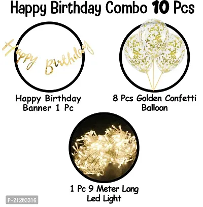 CCS Birthday Decoration Items Kit- 10pcs, Happy Birthday Banner | Confetti Balloons With Led Light For Kids | Birthday Decoration Items For Husband | Happy Birthday Decoration | Golden Theme-thumb2