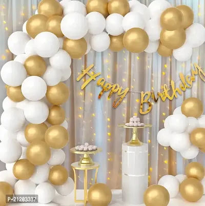 Happy Birthday Decoration Items - Huge 69Pcs White and Golden Balloon Decoration for Birthday|Birthday Decoration Items for Husband|Birthday Decoration Items for Boy|Happy Birthday Banner