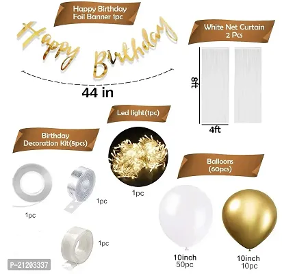 Happy Birthday Decoration Items - Huge 69Pcs White and Golden Balloon Decoration for Birthday|Birthday Decoration Items for Husband|Birthday Decoration Items for Boy|Happy Birthday Banner-thumb2