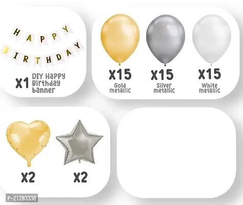 Set of 64 Pcs Happy Birthday Decoration Kit Combo For Boys Girls / Husband Wife / Brother Sister/ Father Mother / friend - Cardboard Happy Birthday 13 Letters Banner String , Silver Star, Gold Heart,-thumb2