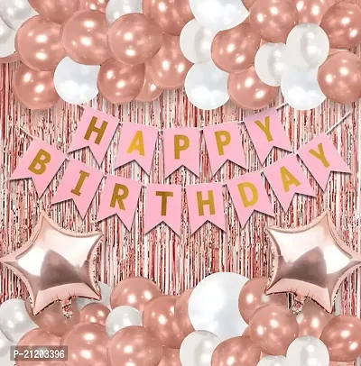 Happy Birthday Decoration For Girls - 49Pcs Birthday Decoration Items for Girl | Rose Gold Birthday Decoration Kit | Birthday Balloons Decorations for Girls | Happy Birthday Decoration for Girl