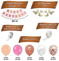 Rose Gold Birthday Decoration Items - Pack of 74 with Golden 3D Butterflies | Birthday Decorations for Girls with Rose Gold Confetti Balloons | Pink Happy birthday Banner-thumb1