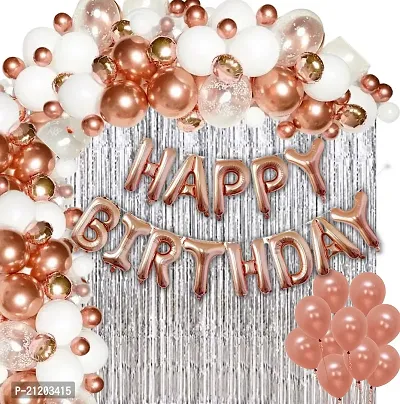 Rose Gold Birthday decoration Pack- 45 Pcs Balloons including,13 letter Happy Birthday Foil Balloon, 2 Silver Curtains