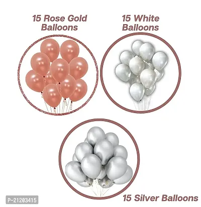 Rose Gold Birthday decoration Pack- 45 Pcs Balloons including,13 letter Happy Birthday Foil Balloon, 2 Silver Curtains-thumb2