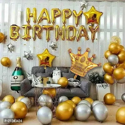 Birthday Balloons Letter Stars Bottle Crown Foil with Chrome Balloon Decoration items Pack of 51 Pcs