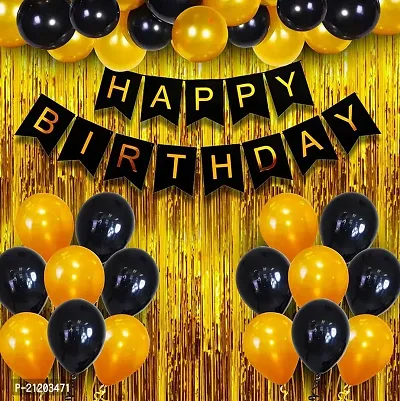 Happy Birthday Decoration Items - Set of 34Pcs Birthday Decorations Kit for Adults | Black and Gold Balloons for Birthday Decoration | Happy Birthday Decorations for Husband | Decorative Items for Bir-thumb0