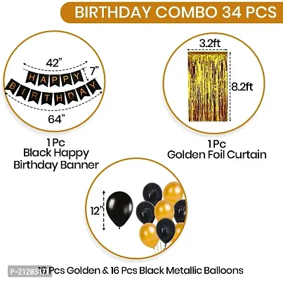 Happy Birthday Decoration Items - Set of 34Pcs Birthday Decorations Kit for Adults | Black and Gold Balloons for Birthday Decoration | Happy Birthday Decorations for Husband | Decorative Items for Bir-thumb2