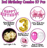 3rd Birthday Decoration Items For Baby,Girls With Fairy Lights - 57Pcs Pink Third Birthday Decoration - For 3 Year material FOIL, LATEX, RUBBER-thumb1