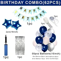 Blue Birthday Decoration Items - Huge 62 Pcs | Silver, White, Blue Balloon Decoration For Birthday | Happy Birthday Decoration For Boys, Husband | Dark Blue Metallic, Confetti, Star Foil Balloon-thumb1