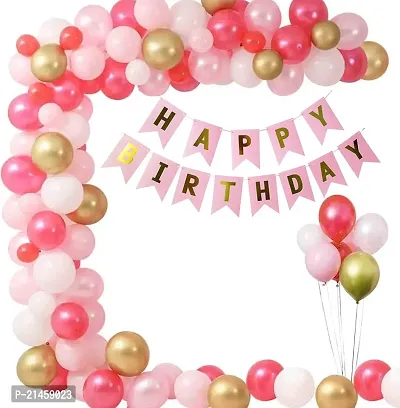 Pink Happy Birthday Decoration Kit 41pcs Combo Set Banner Balloon Metallic Confetti For Girls