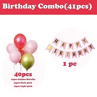 Pink Happy Birthday Decoration Kit 41pcs Combo Set Banner Balloon Metallic Confetti For Girls-thumb1
