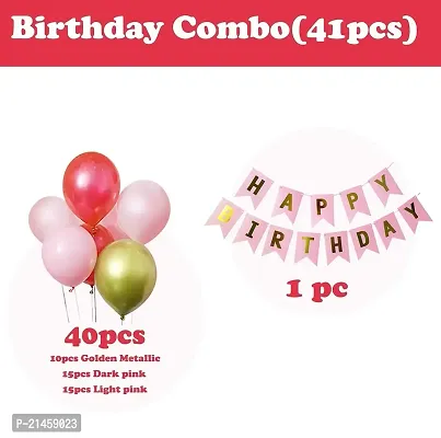 Pink Happy Birthday Decoration Kit 41pcs Combo Set Banner Balloon Metallic Confetti For Girls-thumb2