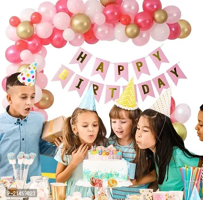 Pink Happy Birthday Decoration Kit 41pcs Combo Set Banner Balloon Metallic Confetti For Girls-thumb4