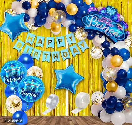 Birthday Decorations For Boys- Huge 50 Pcs|Prince Party Decorations Items|Blue Metallic|Foil Balloons For Decoration|Happy Birthday Decoration Kit|Golden Confetti Balloons|Baby Decoration-thumb0