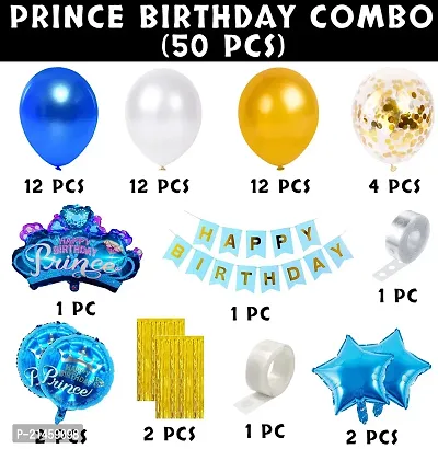 Birthday Decorations For Boys- Huge 50 Pcs|Prince Party Decorations Items|Blue Metallic|Foil Balloons For Decoration|Happy Birthday Decoration Kit|Golden Confetti Balloons|Baby Decoration-thumb2