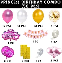 Pink Happy Birthday Decoration Kit for Girls 50pcs Combo Set Metallic Confetti Balloon, Princess Foil Balloon Girls Birthday Decoration Items / Kids Birthday Decoration Items-thumb2