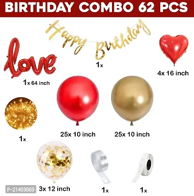 Birthday Decoration Items - 62 Pcs, Birthday Decoration Items For Husband, Wife | Happy Birthday Decoration For Men, Women | Love Birthday Decoration KIt With Foil, Metallic Balloons, Lights, Tape, Gl-thumb4