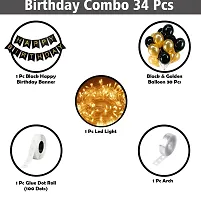 Happy Birthday Decoration Items Boys Girls Husband- 34Pcs Biirthday Decoration Kit cardstock, latex Combo -Black Golden Balloons For Birthday, Happy Birthday Lights, Banner/Ballons-thumb1