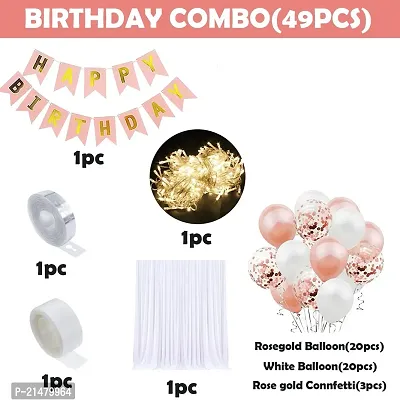 Birthday Decoration Items -49Pcs Rose Gold Birthday Decoration - Curtain Net, Light, Metallic Balloons, Banner , Glue Dot, Arch | Birthday Decoration Items for Girl | Birthday Decorations for Girls-thumb2