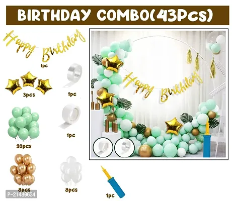 Green Birthday Decoration Kit - 43 Pcs Set, Birthday Decoration Items For Boy, Girl | Happy Birthday Banner(Cardstock) | Green Metallic Balloons | Arch Strip, Balloon Pump For Decoration-thumb0