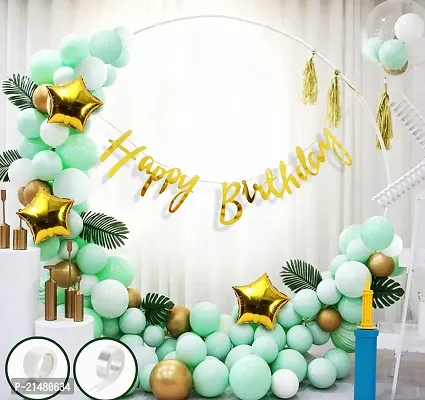 Green Birthday Decoration Kit - 43 Pcs Set, Birthday Decoration Items For Boy, Girl | Happy Birthday Banner(Cardstock) | Green Metallic Balloons | Arch Strip, Balloon Pump For Decoration-thumb2