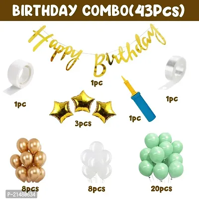 Green Birthday Decoration Kit - 43 Pcs Set, Birthday Decoration Items For Boy, Girl | Happy Birthday Banner(Cardstock) | Green Metallic Balloons | Arch Strip, Balloon Pump For Decoration-thumb3