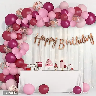 Burgundy Birthday Decoration Items - Pack of 69 Happy Birthday Decorations Kit | Burgundy Balloons for Birthday Decorations | Rose Gold Confetti Balloons | Happy Birthday Decorations for Wife |