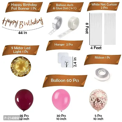 Burgundy Birthday Decoration Items - Pack of 69 Happy Birthday Decorations Kit | Burgundy Balloons for Birthday Decorations | Rose Gold Confetti Balloons | Happy Birthday Decorations for Wife |-thumb2