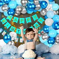 1st Birthday Decoration Items - 67 Pcs Blue Happy Birthday Decoration Kit for Boys with Metallic  Pastel Blue Balloons | White  Silver Balloons | Monthly Photo Banner | Net Curtains | DIY Combo Set-thumb3