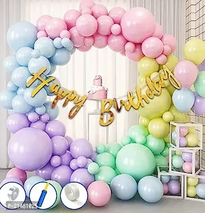 Rainbow Theme Birthday Decorations - Pack of 54 Happy Birthday Decoration Kit for Kids | Kids Birthday Decoration Items | Pastel Balloons for Birthday Decorations | Multicolor Birthday Decorations