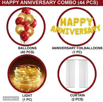 Anniversary Decoration Items - Pack Of 44 Happy Anniversary Decoration Set with Lights, Golden Foil Balloon, Red  Golden Balloons-thumb3