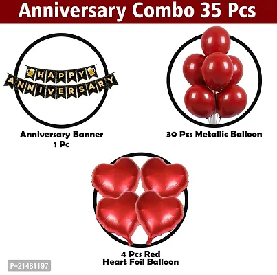 Happy Anniversary Decoration Kit For Home -35 Items Red Combo Set Paper Banner, Metallic Balloons, Heart Foil Balloons anniversary decoration items For Bedroom-thumb4