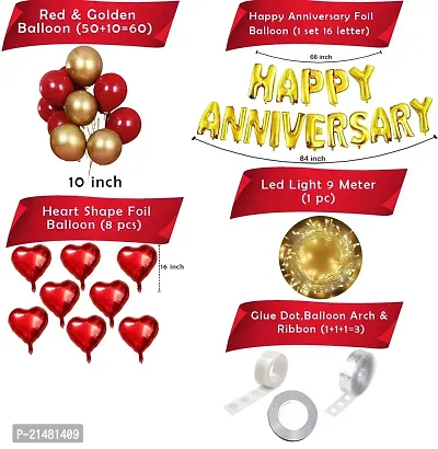 Happy Anniversary Decor items - Happy Anniversary Foil Banner , Balloons ,Foil Curtains ,Heart Shape Foil Balloons For Wedding Anniversary -Pack of 70 (Red  Golden)-thumb2