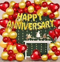 Happy Anniversary Decor items - Happy Anniversary Foil Banner , Balloons ,Foil Curtains ,Heart Shape Foil Balloons For Wedding Anniversary -Pack of 70 (Red  Golden)-thumb3