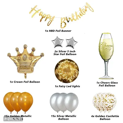 Happy Birthday Decoration - Pack of 41|Birthday Decoration Items For Husband, Wife|Golden Theme Bday Decoration Kit|Metallic, Foil Balloons For Decoration|Birthday Banner(Cardstock)-thumb3