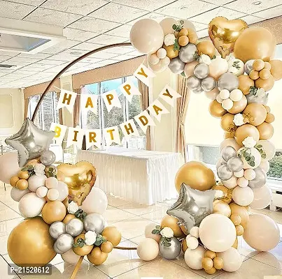64 Pcs Happy Birthday Decoration Kit Combo For Boys Girls / Husband Wife / Brother Sister/ Father Mother / friend - Cardboard Happy Birthday 13 Letters Banner String , Silver Star, Gold Heart, Gold ,-thumb0