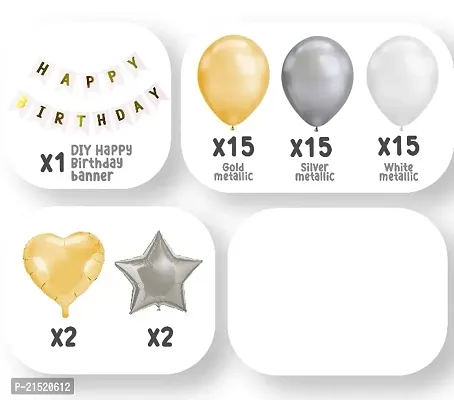 64 Pcs Happy Birthday Decoration Kit Combo For Boys Girls / Husband Wife / Brother Sister/ Father Mother / friend - Cardboard Happy Birthday 13 Letters Banner String , Silver Star, Gold Heart, Gold ,-thumb2