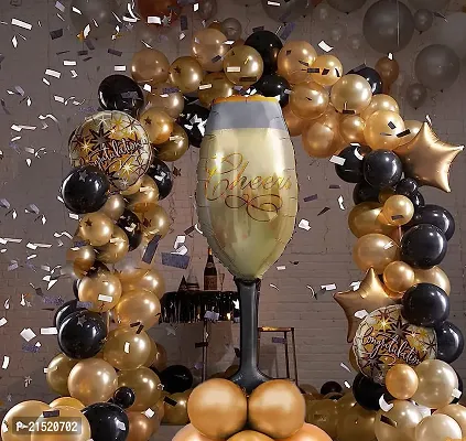 35 Pcs Happy Birthday/Bachelorette Decoration Kit Combo For Boys Girls- Gold Stars,Both Side Congratulation,Cheers Wine Glass, Golden Theme Metallic Foil Balloons