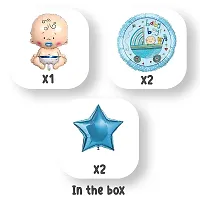 5 Pcs Foil Balloons For Baby Boy Welcome / Baby Shower Decoration Balloons / First Birthday Decoration / Kids Birthday Party / Latex Balloons - Printed Round Baby Boy Foil Balloons, Blue Star Foil Ba-thumb1