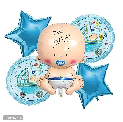 5 Pcs Foil Balloons For Baby Boy Welcome / Baby Shower Decoration Balloons / First Birthday Decoration / Kids Birthday Party / Latex Balloons - Printed Round Baby Boy Foil Balloons, Blue Star Foil Ba-thumb3