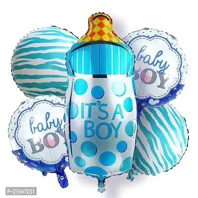 Welcome Baby Boy or Baby Shower Its a Boy Decoration Foil Balloons with Baby Feeding Bottle Balloon  Other Balloons Pack of 5-thumb0