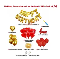 Pack of 74 Happy Birthday Golden Letter Balloon Set With Heart Shaped foil balloons, Metallic Balloons  LED Light for husband wife boyfriend girlfriend-thumb3