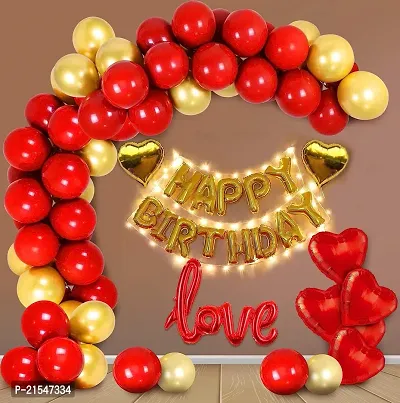 Pack of 74 Happy Birthday Golden Letter Balloon Set With Heart Shaped foil balloons, Metallic Balloons  LED Light for husband wife boyfriend girlfriend-thumb5