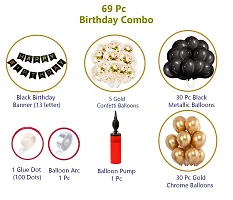 Birthday Decoration Kit 69 pc - Gold Black Balloons, Birthday Banner, Glue Dot, Arc, Confetti Balloons and Balloon Pump for Boys,Kids and Baby Birthday Decoration Items material Rubber-thumb1